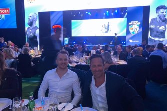 Hayden Burbank and Mark Babbage (left) at a grand final eve function in Perth.