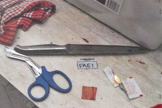 Police photograph showing the knife used by Mohammad Ali Halimi. 