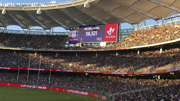A record WA crowd for an AFL match turned out for the first Western Derby at Optus Stadium.