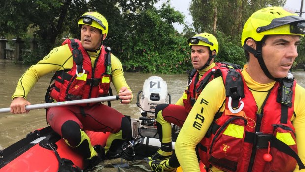 Queensland Fire and Emergency Services crews responding to flood conditions in Townsville. 