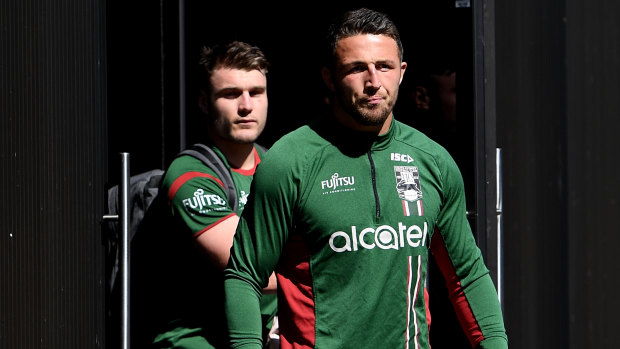 Firm friends: South Sydney Rabbitohs players Angus Crichton and Sam Burgess.