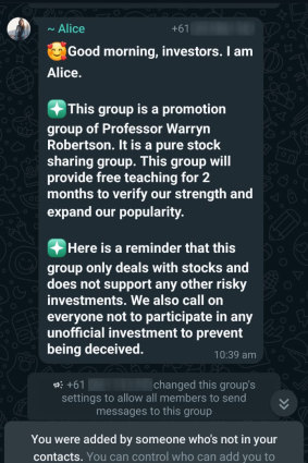  A screenshot of a WhatsApp message shared with the group.