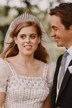Princess Beatrice wears her grandmother's Norman Hartnell couture gown on her wedding day. 