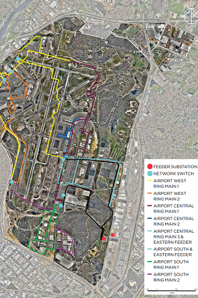 This map shows the existing power supply network at Perth Airport.