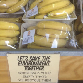 The plastic wrapping defeated the purpose for this banana buyer. 