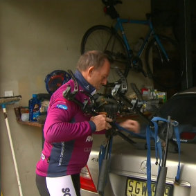 Tony Abbott heading out for a bike ride on the day after he lost his seat.
