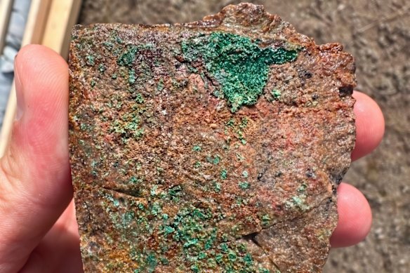 Sarytogan Graphite has confirmed a copper porphyry system at its Ilksan prospect in Kazakhstan, with near-surface drill core (pictured) showing the distinctive copper minerals malachite and azurite at 32.6m depth.
