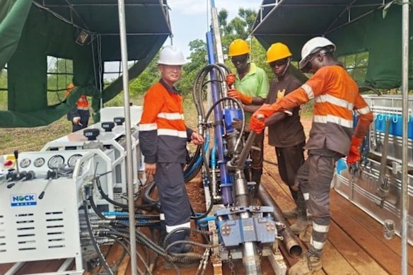 Diamond drilling at Aurum’s Napié gold project in West Africa, where the company has expanded its fleet of drill rigs. 