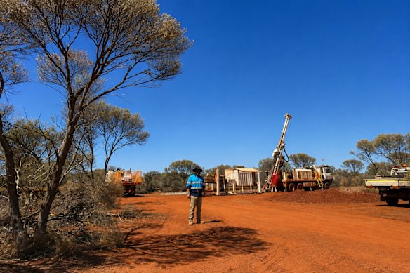 Great Southern Mining’s drill rig in action at the company’s Mon Ami gold project near Laverton in WA.