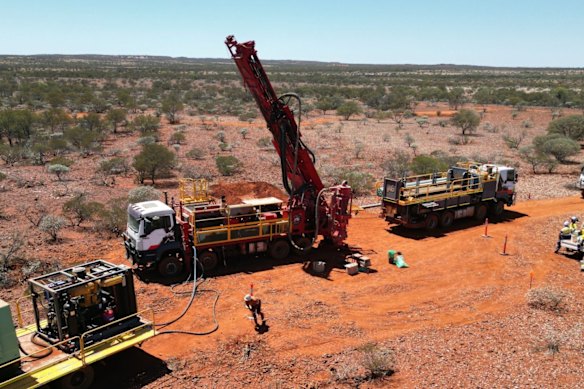 A drill rig mobilising to site at PLC Resources’ Abbotts North gold project in the Murchison of Western Australia.