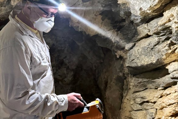 Uranium American Resources undertaking radiation readings in an adit at its Marysvale hard-rock uranium-vanadium project in Utah, in the United States.