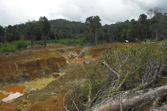 Excavator-assisted artisanal workings at the Gonini gold project in Suriname, South America pictured in 2020. A geological province Critical Resources says is analogous to West Africa’s prolific Birimian gold belts.