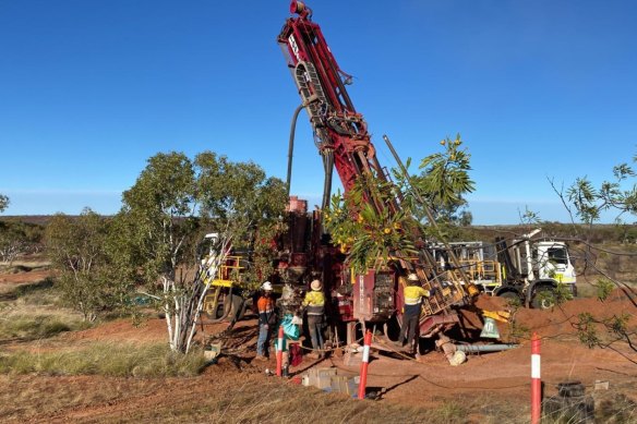 Reverse-circulation drill rig testing at Tennant Minerals’ Bluebird copper and gold project in the Northern Territory.