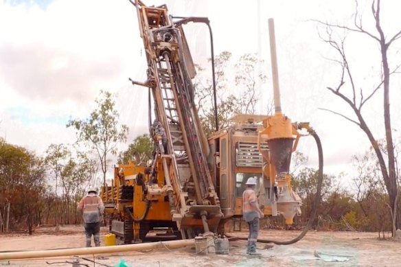 A reverse circulation drill rig in action at Pacgold Limited’s Alice River gold project in northern Queensland.