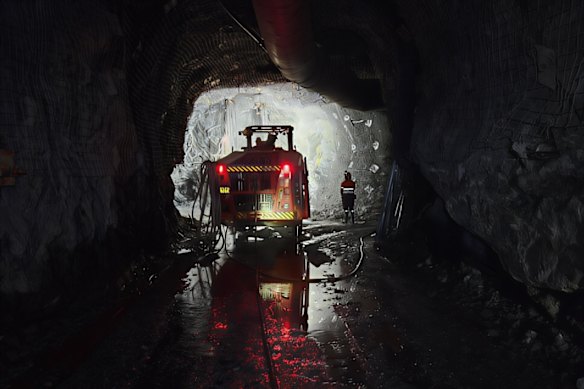 Jumbo development drilling at Kaiser Reef’s Henty gold mine underground operations on Tasmania’s West Coast.