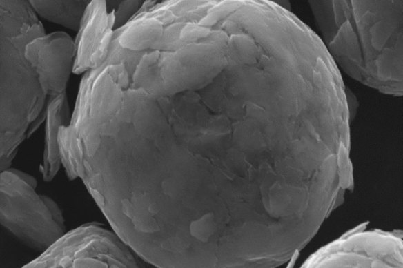 A close-up look at Sarytogan Graphite’s coated spherical purified graphite.