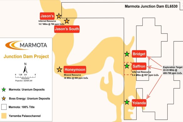 Marmota’s Junction Dam uranium project sits next door to Boss Energy’s Honeymoon deposit.