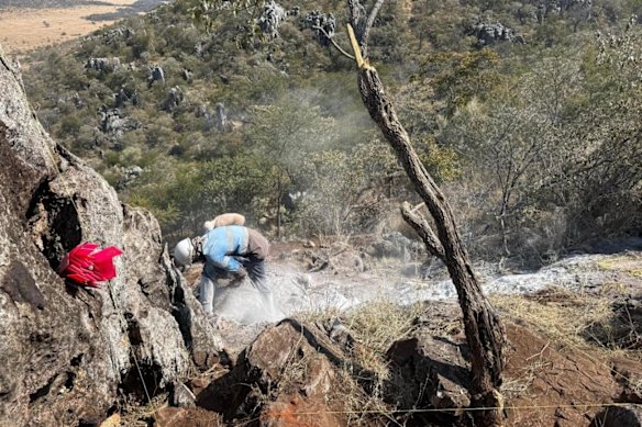 Golden Deeps Limited’s field crew channel cutting with a diamond-saw across the Gossan 1 outcrop at its Graceland prospect, part of the company’s Central Otavi polymetallic project in northern Namibia.