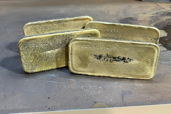 Gold dore from Auric Mining’s second pour at Black Cat Syndicate’s Lakewood Mill near Kalgoorlie.