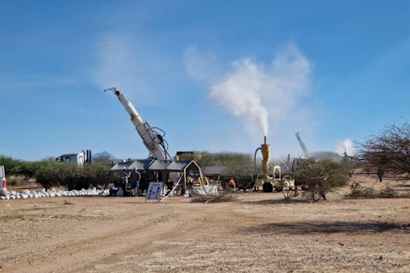 Drilling at Wia Gold’s 3.7-million-ounce Kokoseb gold project in Namibia.