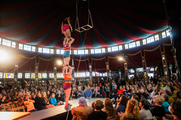 Acrobats perform at the National Circus Festival in Mullumbimby.