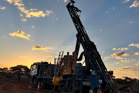 A drill rig on site at PLC Resources’ Rochefort gold prospect in Western Australia’s Murchison region.