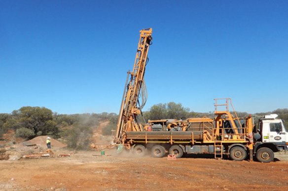 A drill rig in action at Venus Metals Corporation’s Bellchambers gold project near Sandstone in Western Australia.