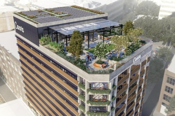 ClearVue Technologies’ architectural rendering of its solar glazing and related products earmarked for Canva’s new Sydney headquarters.