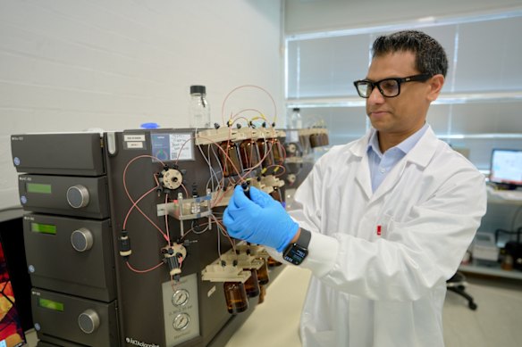Syngenis Laboratories Founder, Chief Technology Officer and Board Member, Professor Rakesh Veedu pictured with one of the company’s oligonucleotide synthesisers.