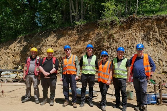 Strickland Metals’ drilling crew with managing director Paul L’Herpiniere (Middle) and non-executive chairman Anthony McClure (Right) at the company’s Gradina gold deposit in Serbia.