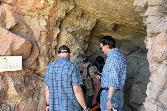 Uranium American Resources management inspect an adit entrance at the company’s Stateline uranium project in the United States.