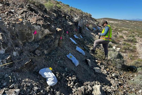 Geologist undertaking mapping at Viking Mines Linka project in Nevada USA.