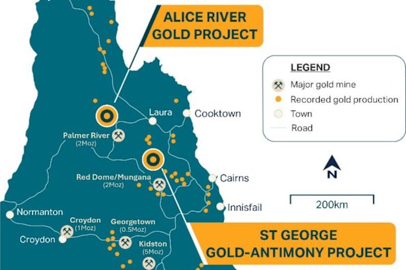 Pacgold’s North Queensland gold/antimony focus at St George and Alice River.