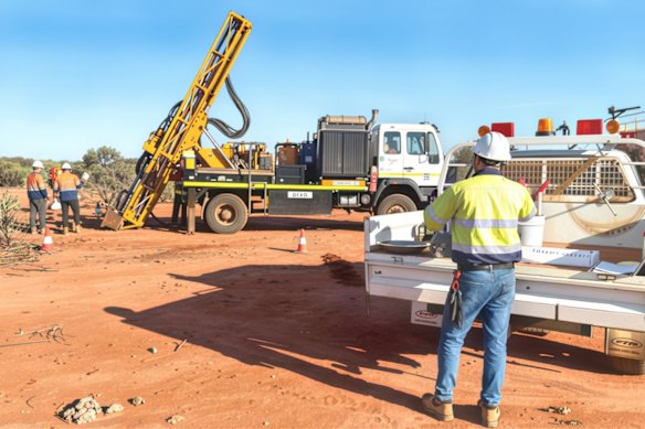 Aircore drilling at Gateway Mining’s Great Western prospect in WA, where maiden drilling has confirmed a 10km gold-silver system.