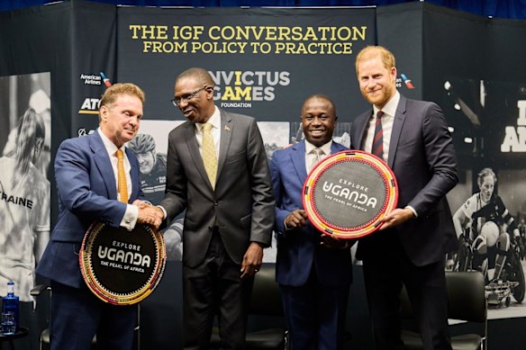 Prince Harry with Ugandan officials at a Chatham House event in London in July announcing the country would become the 26th nation involved in next year’s Invictus Games.