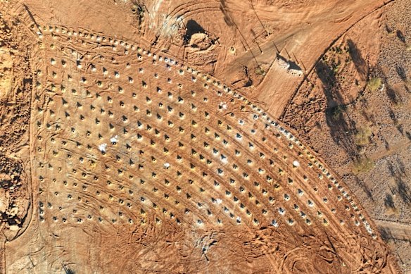 A pre-blast shot-hole pattern at New Murchison Gold’s Garden Gully gold project near Meekatharra in WA.