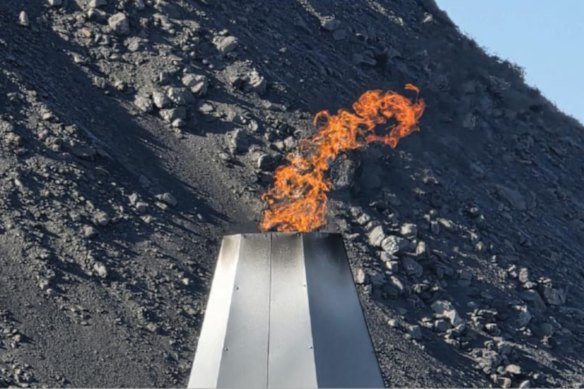 Gas flaring from TMK Energy’s LF-07 well at the company’s Gurvantes XXXV coal seam gas project in southern Mongolia.