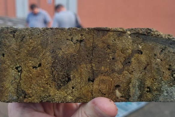 Massive chalcopyrite from Strickland Metals’ Zone 3 copper-gold-magnetite skarn, assaying 11 per cent copper and 1.9g/t gold.