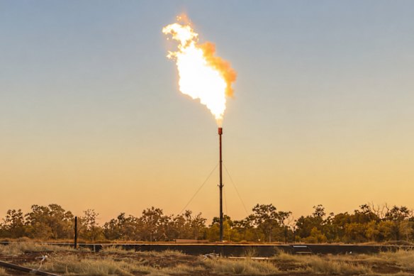 Beetaloo Energy’s Carpentaria-5H flare during the well’s 30-day production test.