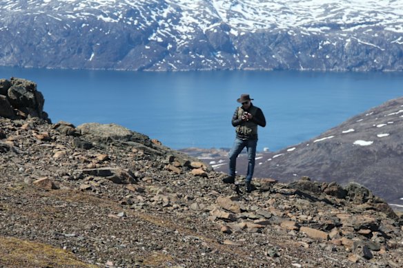 Eclipse Metals executive chairman Carl Popal on the company’s Grønnedal rare earths project in Greenland, above the Grønnedal settlement.
