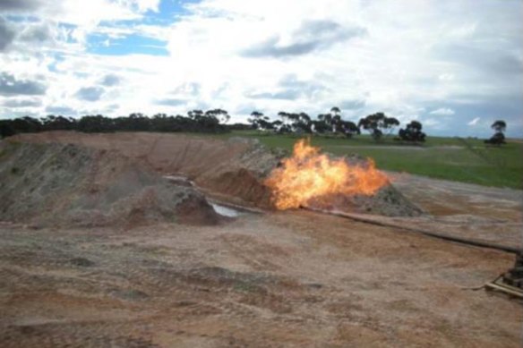 Well test flaring showing natural gas flowing to surface at Whitebark Energy’s 100%-owned Warro gas project in Western Australia.