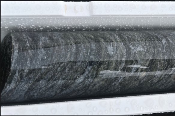 Great Southern Mining’s mineralised diamond drill core from 109.5m depth at Golden Boulder. The core is part of an intercept which delivered 0.72m at 4.07g/t gold.