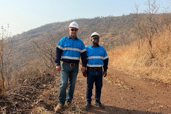 Lindian Resources construction manager Daniel Britz (left) and mining manager Samuel Boachie at the company’s Kangankunde rare earths project in Malawi.