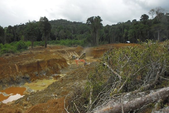 Excavator-assisted artisanal workings at the Gonini gold project in Suriname, South America pictured in 2020. A geological province Critical Resources says is analogous to West Africa’s prolific Birimian gold belts.