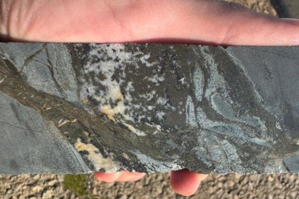 Drill core photo showing carbonate replacement-style vein mineralisation from drilling at the company’s Obradov Potok deposit, part of its large Rogozna precious and base metals project in Serbia.