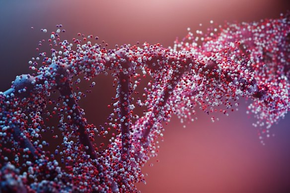 Digital illustration of a DNA double helix strand.