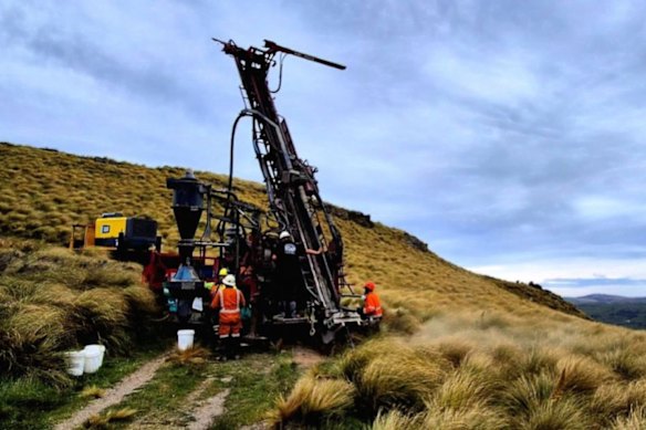 A drilling rig is operating at Critical Resources' Cap Burn gold project in Otago, New Zealand.