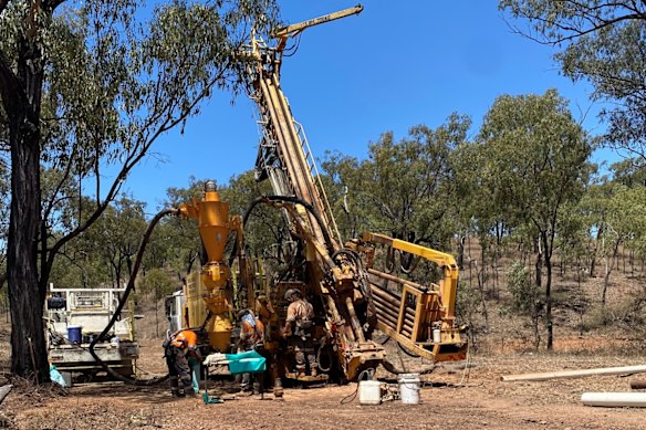 Moonlight Resources’ RC drill rig in action at its Clermont gold project in The Drummond Basin, Queensland.