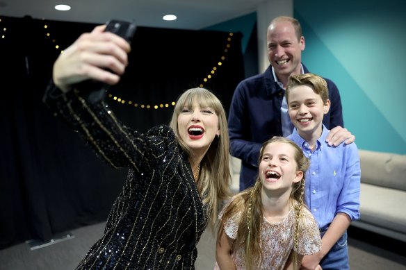 Taylor Swift with Prince William, Prince George and Princess Charlotte before the Eras Tour in London.