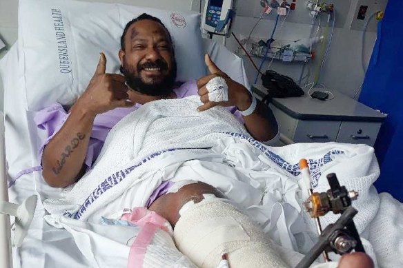 Gabriel Elarde in hospital following the accident.